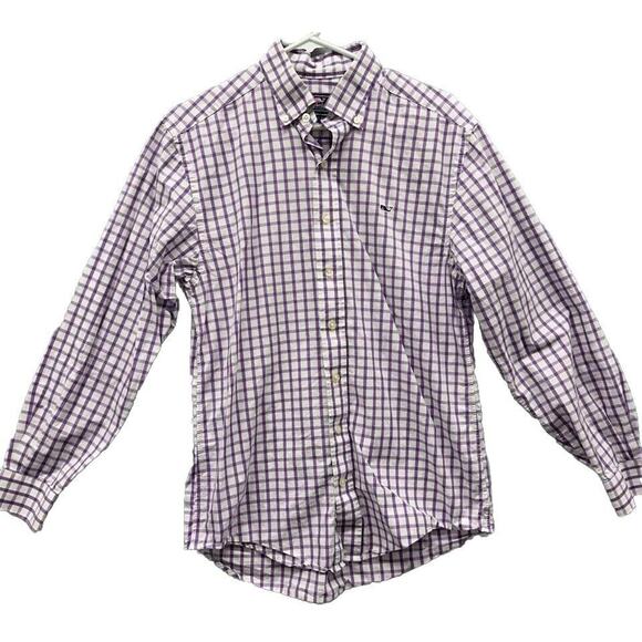 Vineyard Vines Whale Shirt Mens Size Small Long Sleeve Purple Plaid Pastel S - Picture 1 of 7